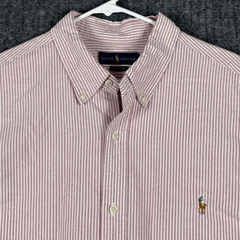 Ralph Lauren Classic Fit Stripe Button Down Shirt XXL Red White Long Sleeve